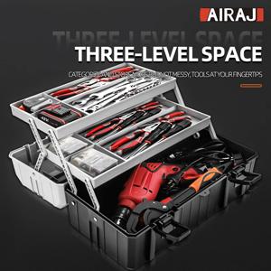AIRAJ 16In 다기능 도구 상자 3 층 접이식 전기 도구 주최자 홈 하드웨어 액세서리 휴대용 스토리지 도구