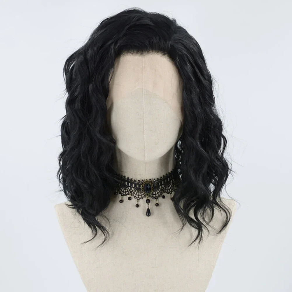 AIMEYA 여성용 짧은 가발 합성 레이스 프론트 가발 블랙 웨이브 밥 레이스 가발 Pre Plucked Hairline Cosplay Part Wigs Daily Used