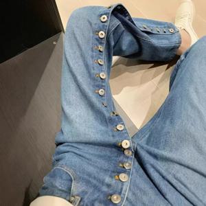 미국 하이 스트리트 브레스트 디자인 스트레이트 청바지, 하이 웨이스트 디자인, 루즈 슬림 팬츠, 가을 겨울 신상 패션