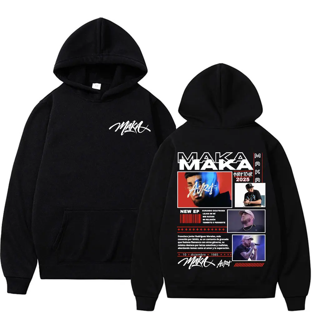 Rapper Maka Aura Tour 2025 양면 프린트 후드 남성 여성 패션 힙합 고딕 까마귀 캐주얼 양털 오버 사이즈 스웨트