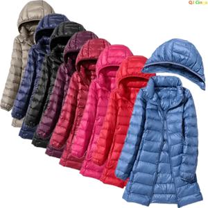 Haze Blue 여성용 경량 롱 재킷, 후드 긴팔 코트, 아시아 사이즈 M-7XL, 레드, 블랙, 블루, 퍼플 파카 가능