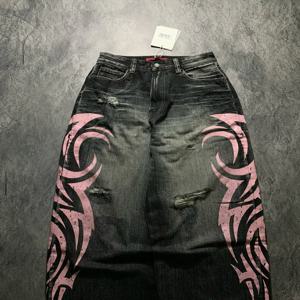 Y2K 낙서 고딕 청바지 루즈 펑크 프린트 청바지 레트로 스트리트 스트리트 힙합 스트레이트 바지 하이 스트리트 하라주쿠 커플 바지