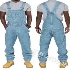 남성 청바지 2025 오버올 남성 포켓 캐주얼 루즈 롱 데님 바지 슬림 스플 라이스 스트레이트 Rompers 가을 플러스 사이즈 롱 청바지 남성