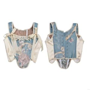 P88B LolitaStyle 코르셋 탱크탑 여성 빈티지 Bustier 조정 레이스 업 타이 탑 베스트