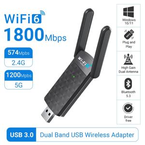 WiFi 6 AX1800 USB3.0 어댑터 Bluetooth 5.3 듀얼 밴드 2.4G 5G 안테나 WiFi6 USB 네트워크 수신기 동글 드라이버 무료 Win 10/11