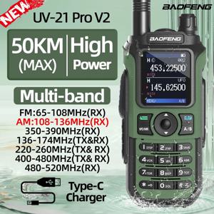Baofeng UV-21 PRO V2 워키 토키 장거리 멀티 밴드 휴대용 햄 양방향 라디오 무선 복사 주파수 유형-C 사냥 용
