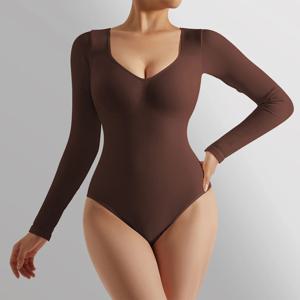 바디 슈트 여성 점프 슈트 슬링 속옷 솔리드 가을 겨울 긴 소매 슬림 바디 기본 탑 Bodycon Bodysuit streetwear women