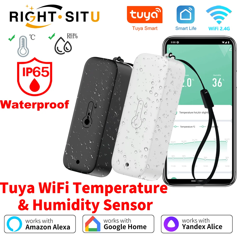 Tuya 방수 온도 습도 센서 WiFi IP65 스마트 홈 APP 원격 제어 SmartLife Google Assistant Alexa와 함께 작동