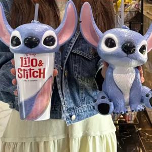 공식 스티치(Lilo & Stitch) 테마 수집용 텀블러 – 빨대와 어울리는 봉제 인형 세트가 포함된 단열 컵, 귀여운 애니메이션 음료