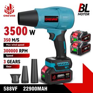 ONEVAN 3500W 브러시리스 전기 터보 블로워 제트 팬 350M/S 4 노즐 송풍기 먼지 제거 도구 (마키타 18V 배터리 핀용)