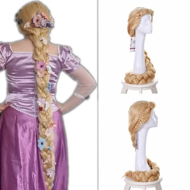 머리카락에 대한 욕구 1pc 영화 공주 얽힌 코스프레 가발 여분의 긴 120cm 사전 땋은 합성 푹신한 머리 가발