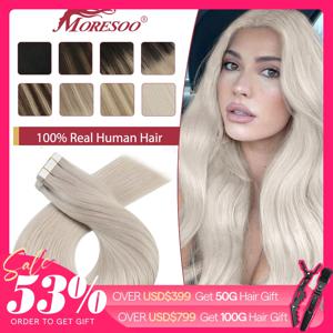 Moretoo-테이프 인 헤어 익스텐션, Balayage, 옴브레 머신, 레미 리얼 인모, 여성용, 보이지 않는 원활한 PU 피부 씨실 스트레이트 인모 헤어피스 테이프 붙임머리 붙임머리 피스 인모