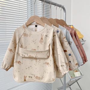 귀여운 아기 Bibs 유아 Baberos Bavoir 방수 긴 소매 앞치마 만화 동물 어린이 먹이 작업복 Bib Baby Stuff 0-5Y
