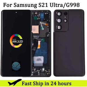 삼성 S21 울트라 5G G998 G998U 디스플레이 터치 스크린 디지타이저 용 슈퍼 AMOLED 삼성 S21Ultra G998B LCD 프레임 포함