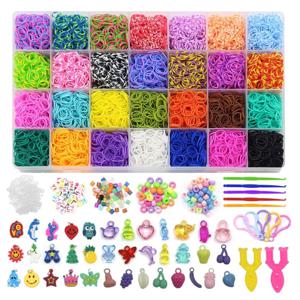 1 상자 고무 Loom 밴드 팔찌 키트 DIY 탄성 우정 팔찌에 대 한 구슬 세트 여자 보석 만들기 창조 뜨개질 액세서리