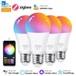 eWelink Zigbee 스마트 디밍 가능 전구 100-240V LED 조명 E27 RGB 램프 지원 Alexa Alice Smartthing Google Assistant 음성 제어