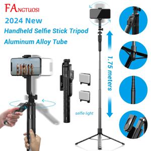 FANGTUOSI 1750mm 무선 셀카 스틱 삼각대 스탠드 스마트 폰용 Led 라이트가있는 접이식 모노 포드 밸런스 꾸준한 촬영 라이브