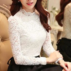 화이트 레이스 블라우스 셔츠 캐주얼 탑 패션 여성 블라우스 가을 긴 소매 여성 셔츠 Blusas Femininas 여성 블라우스 1695 50