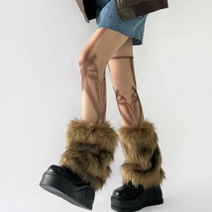 Y2k 빈티지 가짜 모피 레그 워머 뜨거운 소녀 하라주쿠 겨울 따뜻한 모피 부츠 커버 양말 Jk 펑크 힙합 코스프레 액세서리