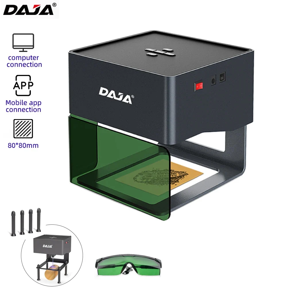 DAJA DJ6 레이저 조각기 휴대용 로고 텍스트 패턴 애완 동물 태그 프린터 목공 목재 플라스틱 3W 레이저 커터 전화 컴퓨터