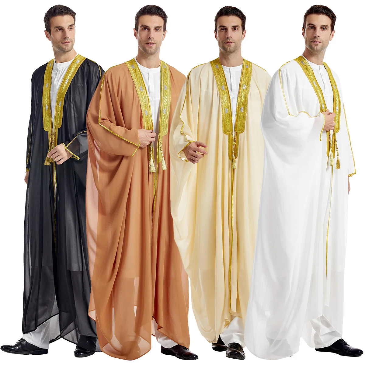 Eid 이슬람 남자 Jubba Thobe 남성 카디건 Abaya 롱 드레스 이슬람 라마단 기모노 긴 가운 사우디 아라비아 Musulman Caftan 두바이
