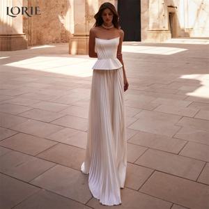 LORIE 중세 우아한 웨딩 드레스 오프 숄더 코르셋 a 라인 Pleated 새틴 신부 가운 Backless 맞춤형 신부 드레스