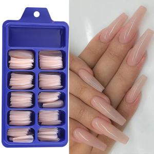 100pcs 손톱에 누드 핑크 거짓 손톱 프레스 아크릴 확장 관 양식 네일 팁 인공 긴 전체 커버 손톱 도구