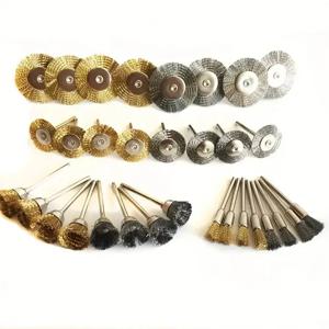 9pcs 스틸 와이어 황동 브러시 로타리 도구 전기 Dremel 드릴 비트 연마 그라인딩 휠 T 자형 브러시 액세서리