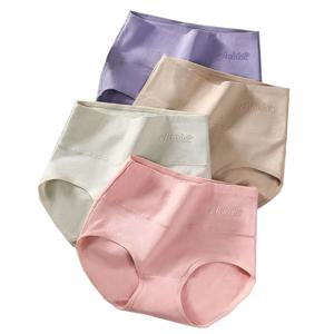 플러스 사이즈 4Pcs 여성 팬티 코튼 하이 웨이스트 속옷 여성 란제리 통기성 팬티 그릴 팬티 섹시한 숙녀 팬티
