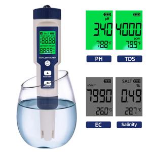 수영장 식수 수족관 모니터용 전문 수질 테스터, TDS, PH, EC, 온도, 염분 계량기, 5 in 1