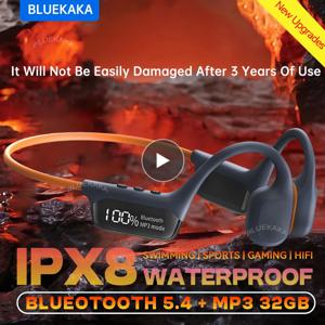 새로운 진정한 골전도 이어폰 IPX8 방수 HD 통화 헤드셋 32GB 메모리 블루투스 5.4 무선 소음 차단 헤드폰 수영 야외 사격 사냥 감소 액티브 전술 청력 헤드셋