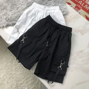 Lucyever 블랙 화이트 여름 카고 반바지 여성 하라주쿠 streetwear 남여 힙합 반바지 하이 웨이스트 헐렁한 와이드 레그 숏 팬츠