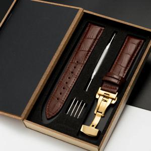 나무 상자 시계 밴드와 정품 가죽 스트랩 나비 걸쇠 팔찌 18mm 20mm 22mm 24mm 손목 밴드 시계 액세서리