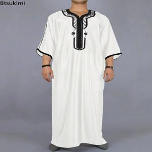 남자를위한 새로운 2025 이슬람 패션 Abayas 패치 워크 자수 긴 가운 사우디 아라비아 Kaftan 남성 Jubba Thobe 이슬람 모로코 Abaya