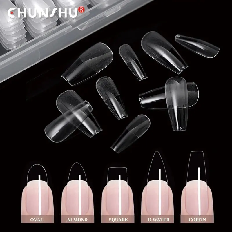 120Pcs 거짓 손톱 반 서리로 덥은 명확한 관 가짜 손톱 팁 손톱에 누르십시오 확장을위한 전체 커버 네일 캡슐을 담그십시오