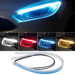 2pcs LED DRL 자동차 주간 러닝 라이트 신호 램프 유연한 장식 스트립 자동 헤드 라이트 흰색 회전 노란색 흐르는 신호