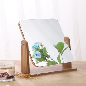천연 나무 스탠드가 있는 화장대 화장대 거울, 1x 360도 회전 돋보기, 휴대용 테이블 수조 거울 욕실