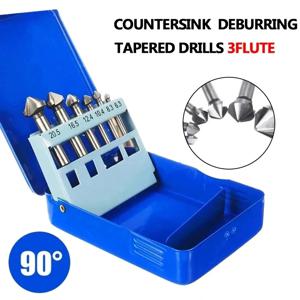 6Pcs 6.3-20.5mm 모따기 엔드 밀 커터 3 플루트 라운드 생크 90도 HSS 카운터 싱크 디버링 테이퍼 드릴 비트