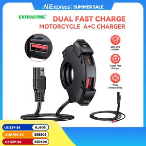 Extractme 오토바이 전화 충전기 매우 좁은 듀얼 USB 유형 C 30W PD 및 빠른 충전 3.0 전화용 방수 오토바이 USB 포트