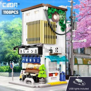 Cada City LED 일본 찐빵 집 건축 빌딩 블록 친구 상점 피규어 벽돌 장난감 벚꽃 어린이 선물