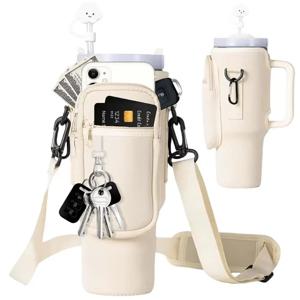 Stanley Quencher 컵 슬리브 용 조절 가능한 어깨 끈 물병 홀더 파우치가있는 40oz 네오프렌 물병 캐리어 가방