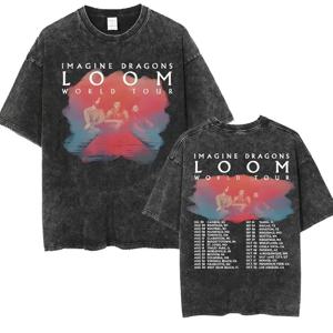 Imagine Dragons Band - Loom Tour 2024 새 앨범 T 셔츠 남성 여성 패션 힙합 스타일 레트로 워시 티셔츠 루즈 한 반팔