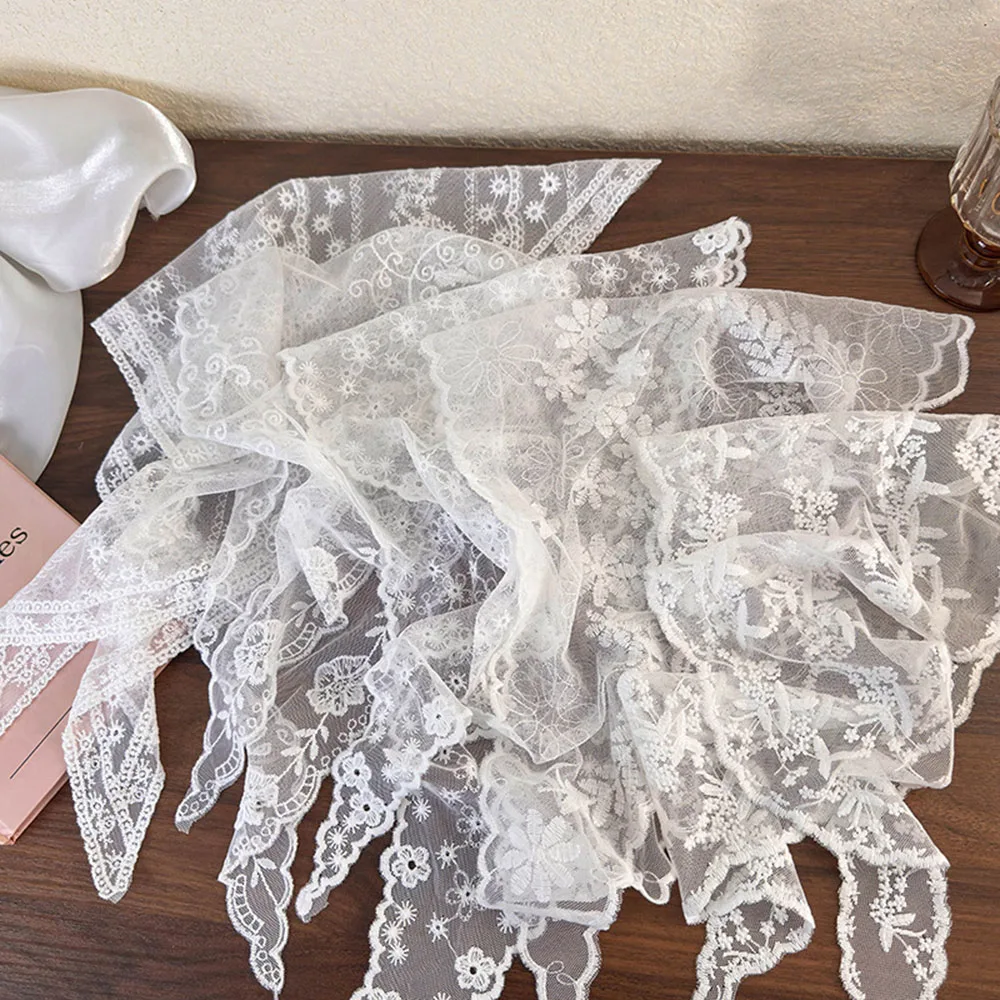 여성용 레트로 꽃 레이스 헤어 스카프, 삼각형 목 스카프, 자수 삼각형 머리 스카프, 여행 사진 머리띠, 패션 반다나