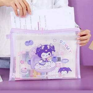 A5 메쉬 지퍼 보관 주머니 멜로디 Kuromi Cinnamoroll 문서 가방 학생 문구 주최자 학교 용품