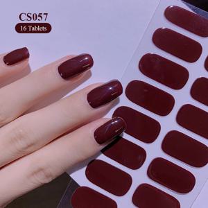 16 팁 와인 레드 네일 스티커 오래 지속되는 솔리드 컬러 풀 네일 랩 셀프 접착 슬라이더 네일 아트 DIY 스티커 매니큐어 장식