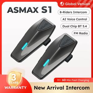 ASMAX S1 헬멧 블루투스 헤드셋, 음성 제어, 오토바이 통신 시스템, 8 라이더 헬멧 인터콤, FM 라디오, ENC, IPX7, 한국어 음성 안내 스노모빌/스키/ATV에 적합합니다