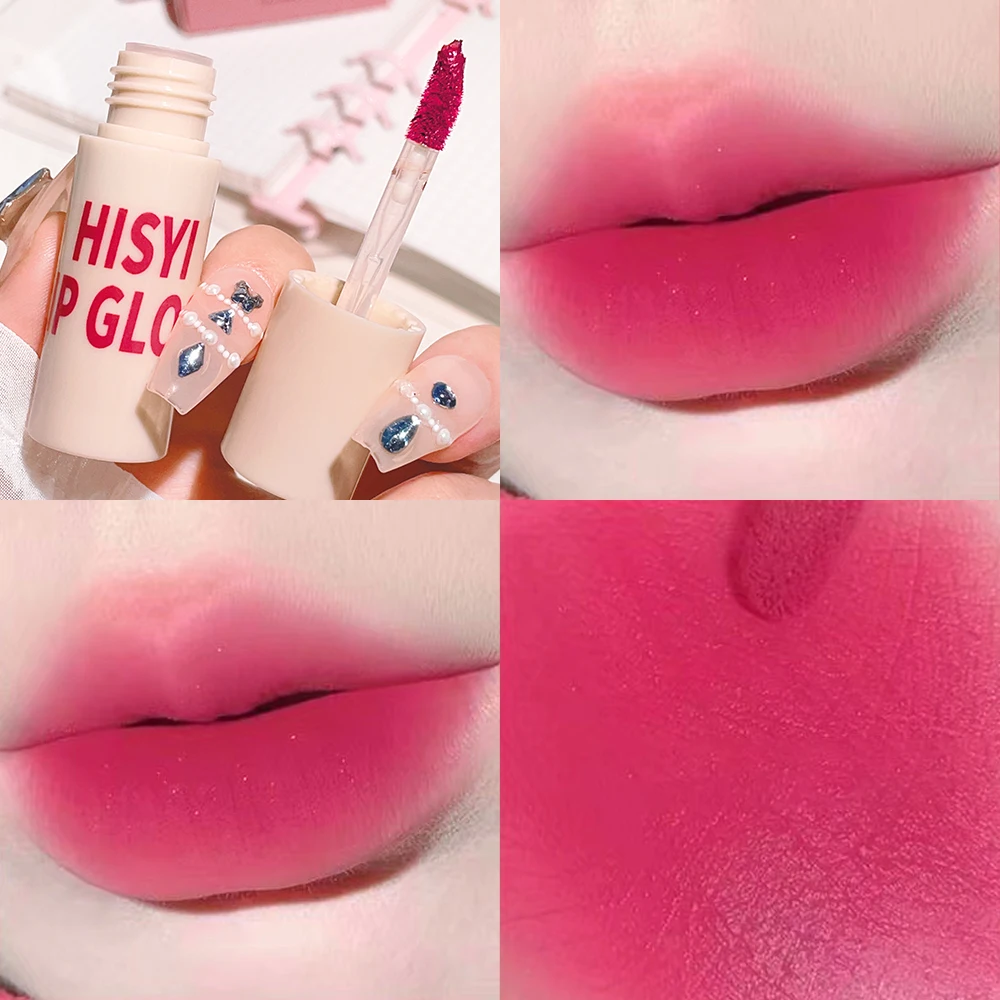 6가지 색상 매트 벨벳 립글레이즈, 천연 오래 지속되는 고농축 립스틱, 휴대용 매트 마감 유니버셜 립글레이즈 메이크업
