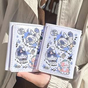 PU 가죽 머니 동전 지갑 간단한 3 접기 INS 스타일 신용 카드 홀더 여자 학생 선물을위한 귀여운 새끼 고양이 개 카드 지갑