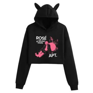 로즈 로지 APT. 브루노 마스 고양이 귀 긴 소매 자르기 탑 여자 패션 까마귀