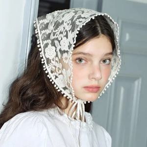 흰색 짠 꽃 레이스 헤어 스카프 랩 여성 레트로 삼각형 Headscarf 모자 여행 사진 머리띠 헤어 액세서리